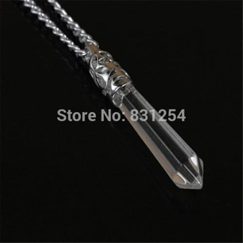 1pc Natural Clear White Crystal Quartz Gem Stone Long Pendulum Necklace Women Hexagon Druzy Pendant Necklace