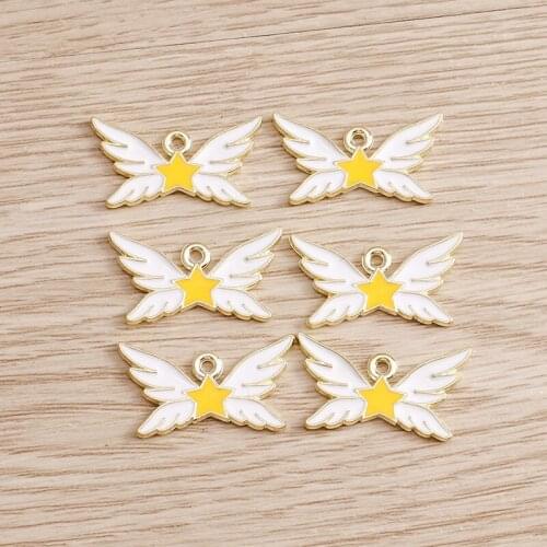 10pcs 24*13mm Wings Star Charms for Jewelry Findings Enamel Design DIY Charms Pendants Necklaces Earrings Handmade Crafts Making