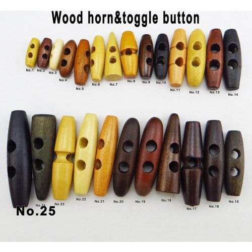15PCS 20MM~60MM Brown Wooden Horn Toggle Clothes Sewing Button Garment Accessory Coat Fit WHB-094