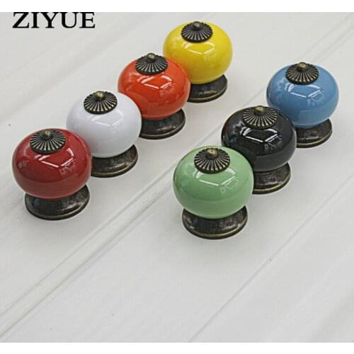 2PCS/LOT Free Shipping Colorful Modern Simple Style Round Ceramics Drawer Knob Cabinet Cupboard kitchen Door Pull Handle