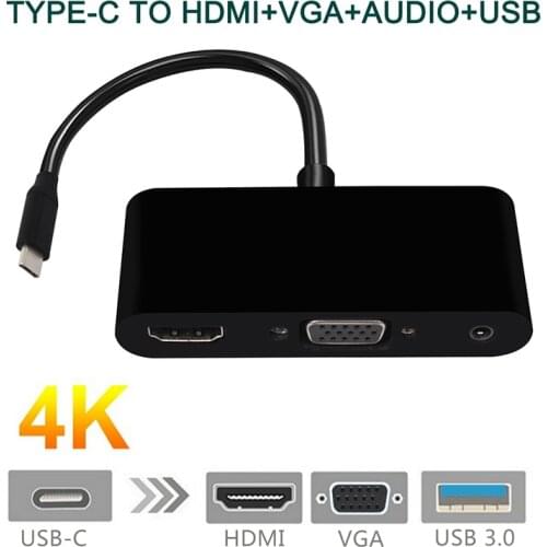 Type C to HDMI VGA Adapter Converter USB C 3.1 to HDMI+VGA+Audio Converter 3 in 1 USBC Hub Use for Mobile Phones and PC/Macbooks