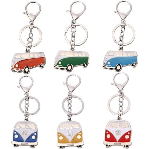 FREE SHIPPING BY DHL 100pcs/lot New Metal Vintage Car Bus Shaped Keychains Bus Keyrings for Gifts