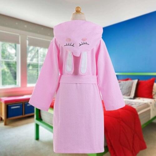 Summer Children Hooded Bathrobe waffle Kids Boys Girls Cotton Lovely Bathrobe Dressing Gown Kids Homewear Sleepwear with Belts