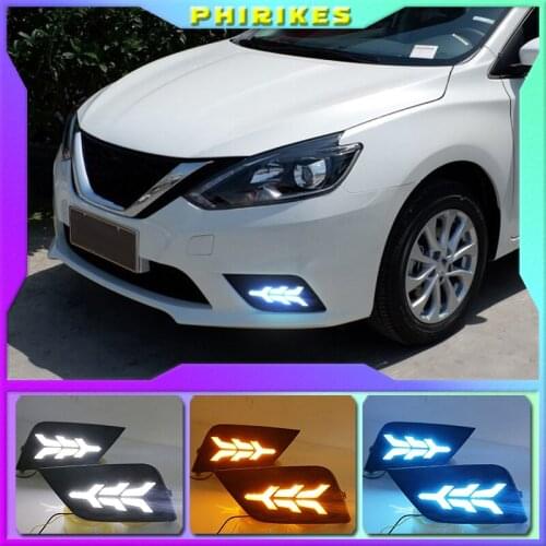 1Pair For Nissan Sentra Sylphy 2016-2018 Daylight LED DRL Daytime Running Lights with turn signal Fog Lamp