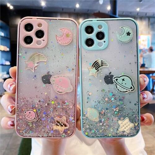 Glitter Clear 3D Planet Phone Case For iphone 12 Mini 11 Pro XS Max X XR 8 7 6 6S Plus SE 2020 Silicone Soft Silicone Back Cover