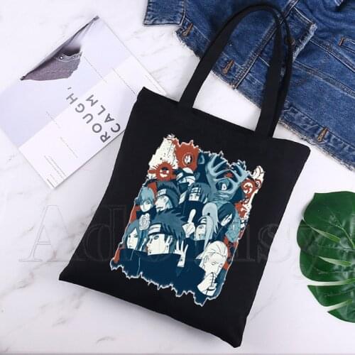 Akatsuki Canvas Bag Casual Large Hand Bags for Women Ladies Shopping Handbag Print Large Capacity Bag Black