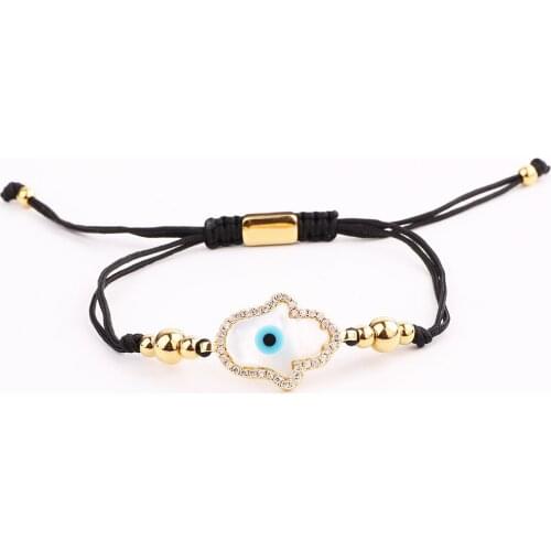 JARAVVI New Design High Quality CZ Pave Shell Hand Charm Friendship Macrame Adjustable Bracelet Women