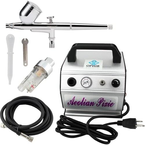 OPHIR Gravity Paint Dual Action Airbrush Kit with Air Compressor for Makeup Nail Art Tattoo Cake Decoration 110V,220V_AC088+004A