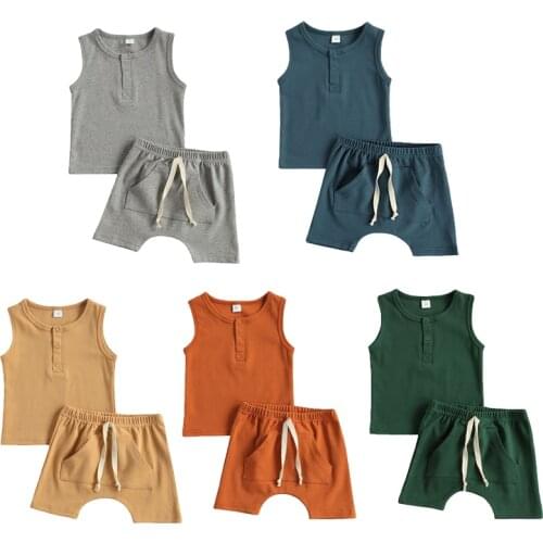 0-24M Newborn Baby Boys Clothes Sets 0-18M Solid Sleeveless Pullover Vest Tops Shorts