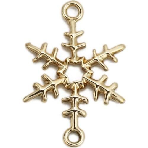 DoreenBeads 10PCs Snowflake Connectors For Jewelry Making Christmas Necklace DIY Light Golden Jewelry Accessories 25mm x 17mm