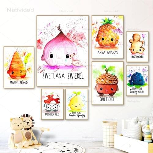 Cute Onion Ginger Lemon Nut Wall Art Canvas Painting Nordic Posters and Prints Cartoon Wall Picture for Kitchen Kids Room Decor