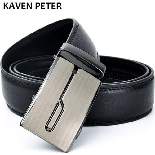 Automatic Buckle Belt For Men Luxury Automatic Buckle Leather Belt Cowskin Alloy Buckle Men Black Color Shipping Free