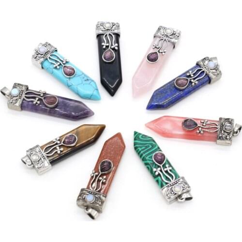 Natural Stone Pendants Sword Shape Crystal Agates Amethysts Turquoises Stone Charms for Jewelry Making Women Necklace Bracelet