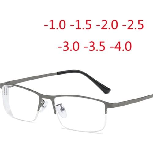 High Quality Anti Blue Light Finished Myopia Glasses Men Fashion Half Frame Short-sighted Eyeglasses -1.0 -1.5 -2.0 To -4.0