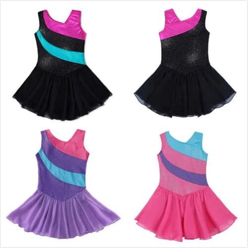 Dress Ballet Dancewear Gymnastics Leotard Girls Tulle Skirts Sleeveless Rainbow Stripe Shiny Sparkle Ribbon Tutu Dress Costumes