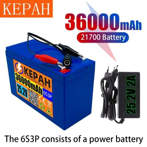 Durable 24V 36Ah 6S3P 21700 Lithium Battery 25.2V 36000mAh Electric Bicycle Mop/Electric Lithium-ion Battery+Charger