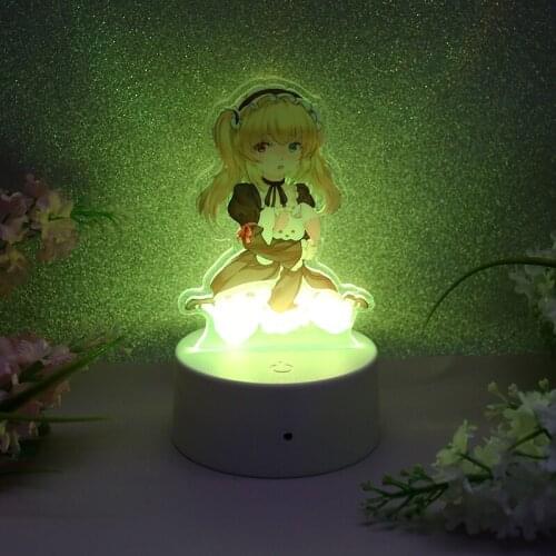 Promotional VOGRACE cheap OEM logo printed acrylic LED stand keychain printing transparent cartoon anime light standee no MOQ