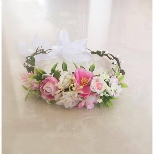 Pink Flower Floral Wreath Crown