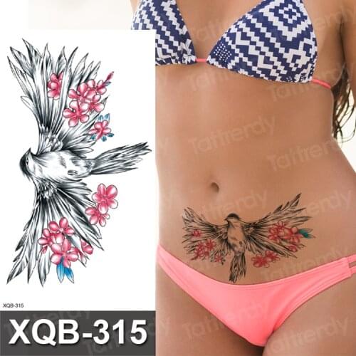 Swallow birds rose lotus flower tattoos for girls women belly sexy body art on hand armband sleeve tattoo sticker waterproof