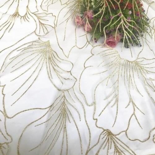 1Y/Lot 1.4M Wide 100% Polyester Champagne Gold Sequin Fabric Bronzed Wedding Fabric Transparent Net Fabric Bronzed