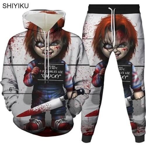 SHIYIKU Movie Chucky 3D Hoodies Brand Mens Fashion Joker Zipper Clown Jacket Hoody Hooded Sweatshirts Outerwear Plus Size Suit