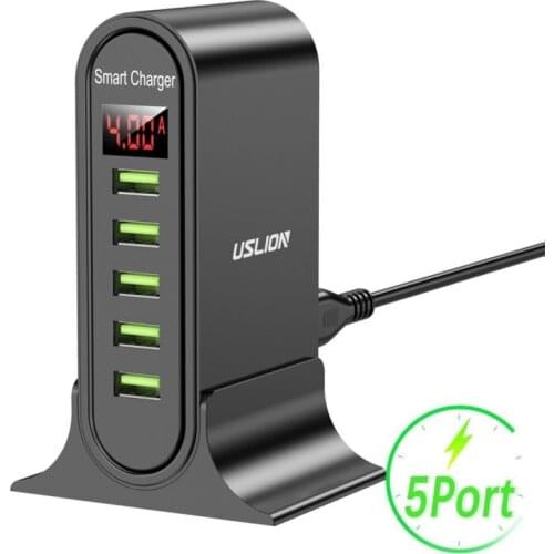 5 Port USB Charger HUB LED Display Multi USB Charging Station Dock Universal Mobile Phone Desktop Wall Home EU UK US Plug