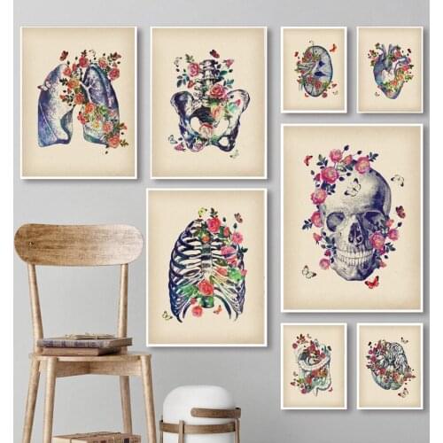 Vintage Poster Abstract Human Anatomy Skull Lung Brain Heart Wall Art Print Canvas Painting Wall Pictures For Living Room Decor