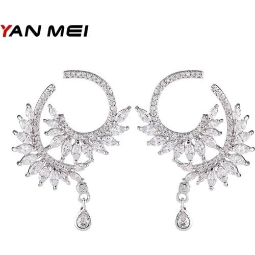 YANMEI CZ Geometric Dangle Earrings For Women Half Circle Crystal The Wheel Earring Luxurious Pendientes Accessories YME6585Y