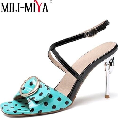 MILI-MIYA Fashion Women Sandals Ankle Wrap Thin Heels Buckle Strap Mixed Colors Dress Party Summer Shoes Large Size 34-48