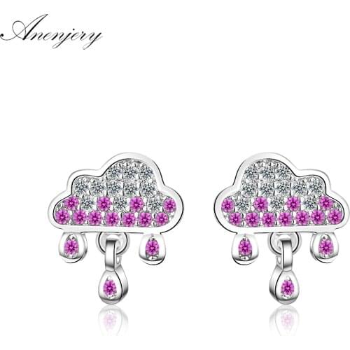 ANENJERY 925 Sterling Silver Sweet Lovely Zircon Gradient Cloud Raindrop Earrings For Women oorbellen pendientes S-E780