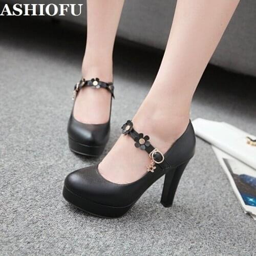 ASHIOFU Wholesale Handmade Ladies High Heels Pumps Mary Janes Flowers Party Office Dress Shoes Evening Fashion Club Court Shoes