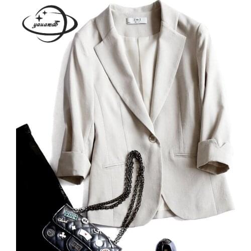 Yauamdb Women Blazer 2018 Spring Autumn Size S-xl Cotton Linen Female Blazer Solid Single Button Ladies Pocket Jacket Coat Ly136