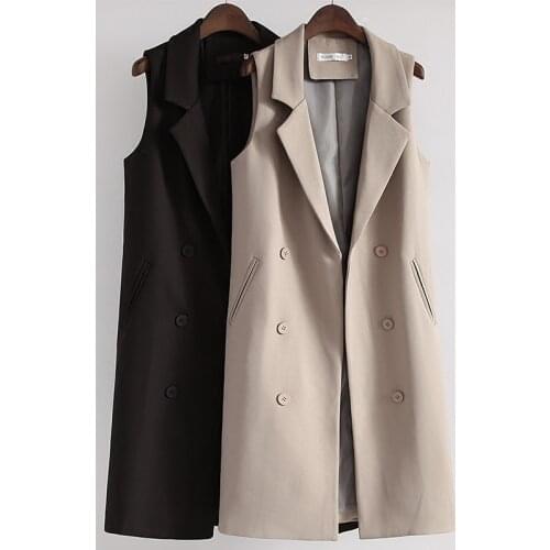 Fashion Long Black Vests Spring Autumn Women Sleeveless Blazer Vest Coat Female Double Breasted Waistcoat Jacket Outwear AB1282