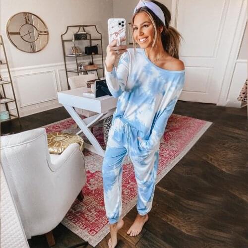 Lounge Wear Two Piece Set Pants O Neck Tie Dye Women Tracksuit Casual Oversized Suit Female Summer 2020 Pullover Matching Sets