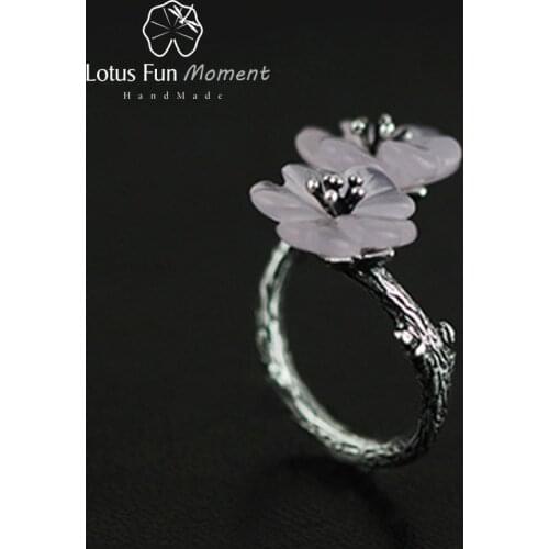 Lotus Fun Moment Real 925 Sterling Silver Natural Crystal Handmade Creative Fashion Jewelry Flower in the Rain Female Rings
