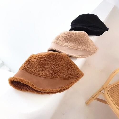 Winter Suede leather patchwork bucket hat for women Lambswool fisherman panama caps YAOYI005