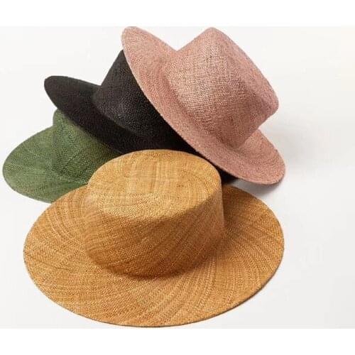 01912-hh7373-new spring solid Light and breathable handmade natural grass fedoras cap men women panama jazz hat