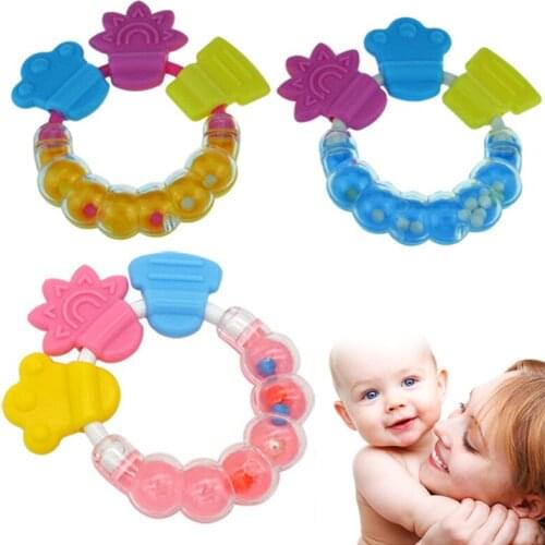 1pcs Baby Teether Rattle Toy Baby Rattles Rings Hand Hold Jingle Shaking Bell Silicone Massager Infant Training Tooth Rattle Toy