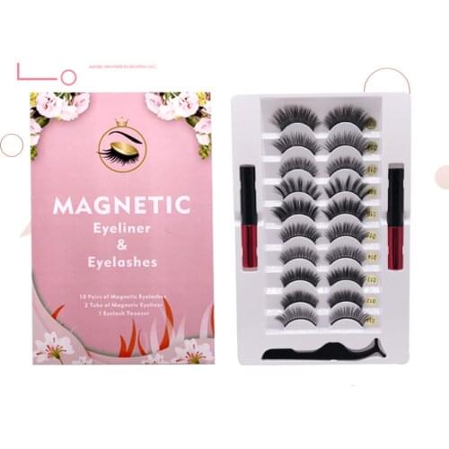 10 Pairs Magnetic Eyelashes 3D Mink Eyelashes Makeup Magnetic Lashes Eyeliner Tweezers Set Natural False Eyelashes Short