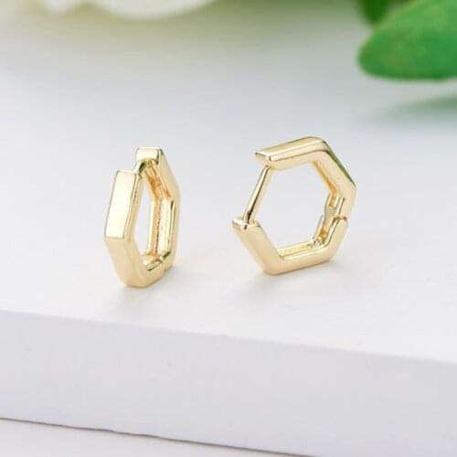24K Gold Color Plated Hexagonal Geometry Hoop Earrings For Women /Men Prevent Allergy Earring Jewelry Party Accessories Gifts