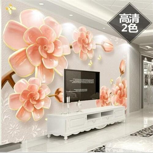 3D luxury embossed white porcelain flower jewelry TV background wall professional production of large-scale background wall pape