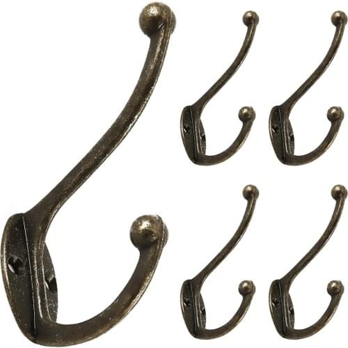5PCS Cloth Hook Hanger Metal Wall Hanging Hook Vintage Bronze Hook Rustic Key Coat Bag Hat Hanger Rustic Robe Hook for bathroom