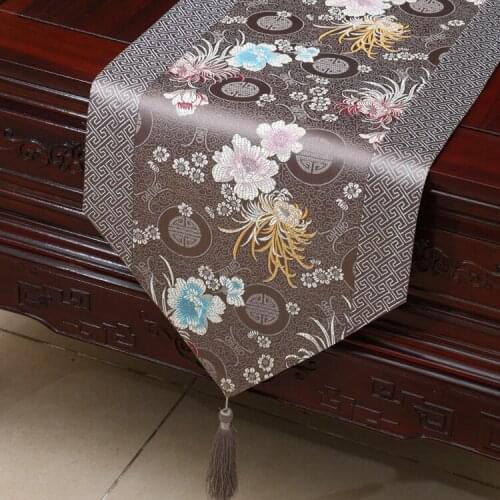 Brand New Noble Classic Mixed Colour ChineseTable Runner flower Bed Flag Wedding Decor nature beauty gray Luxuary shiny deco