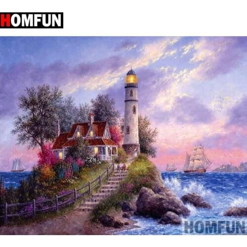 HOMFUN Full Square/Round Drill 5D DIY Diamond Painting "House tower" Embroidery Cross Stitch 5D Home Decor Gift A15282