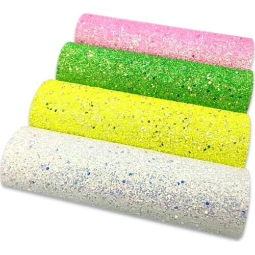 Sequins Fluorescent Chunky Glitter Synthetic Artificial Leather Roll by Yard Material for Making Shoe/Hair Bow/Craft