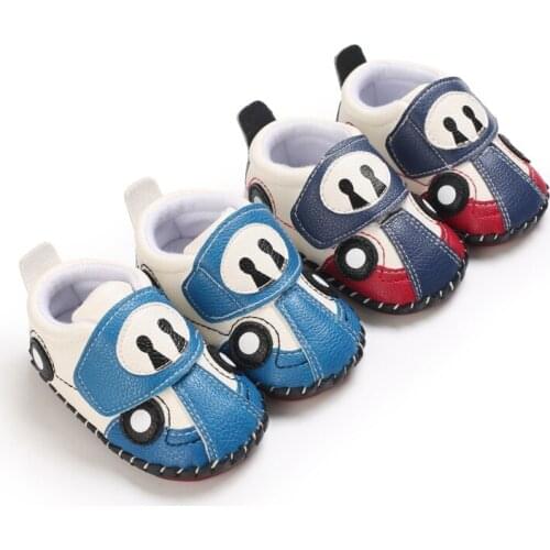 Newborn Baby Boy PU Leather Shoes Cartoon Car Soft Sole Anti Slip Prewalkers Toddle Children First Walkers