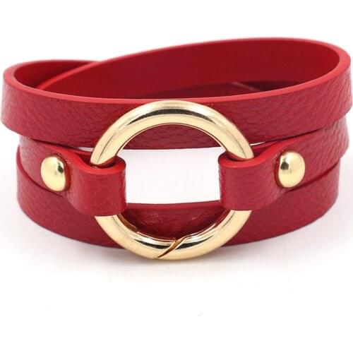 Red Round Circle Leopard Print Trendy Classic Neon Fashion Cuff Bangle Leather Women Bracelets Female Jewelry Party Gift