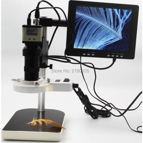 1/3 "CCD 800TVL Digital Industry Microscope Camera+130X C-Mount Lens BNC Color Video Output+Stand+Light Source+8-inch Monitor