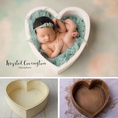 Baby Props for Photography Boy Wood Heart-Shaped Box Newborn Photo Shoot Accessories Basket Background Fotografia Recien Nacido