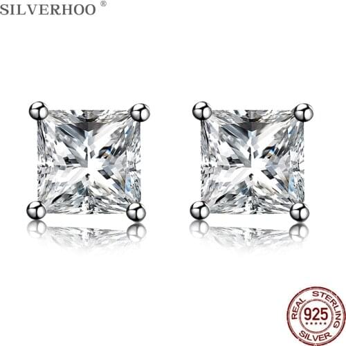 SILVERHOO 925 Sterling Silver Earrings 2020 Fashion Design Zircon Studs For Women Earrings Hot Sale Romantic wedding Gift